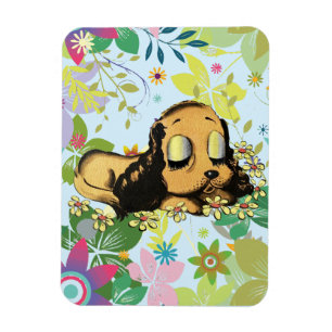 big eye sleeping Puppy Dog Cartoon Animal Art Magnet