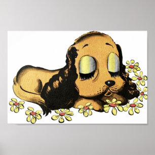 big eye sleeping Puppy Dog Cartoon Animal Art Poster