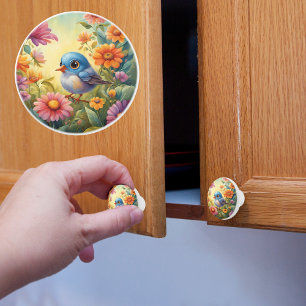 Big Eyed Baby Bird Ceramic Knob