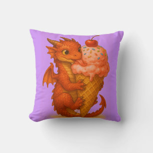 Big eyed baby fire dragon ice cream fantasy art cushion