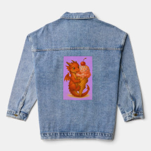 Big eyed baby fire dragon ice cream fantasy art denim jacket