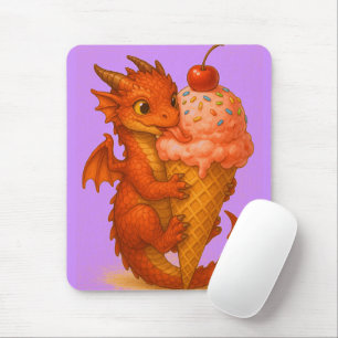 Big eyed baby fire dragon ice cream fantasy art mouse mat