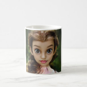 Big-eyed belle beautiful girl doll with brown hair coffee mug