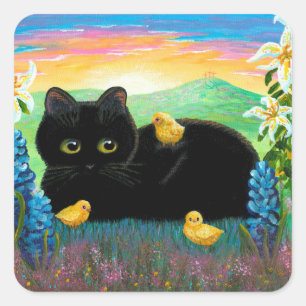 Big Eyed Black Cat Chicks Christian Creationarts Square Sticker