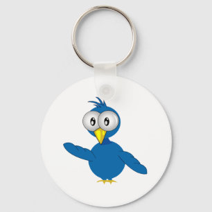 Big-Eyed Blue Cartoon Bird Key Ring