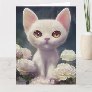 BIG EYED CUTE CAT KITTEN ART BIG BIRTHDAY Card