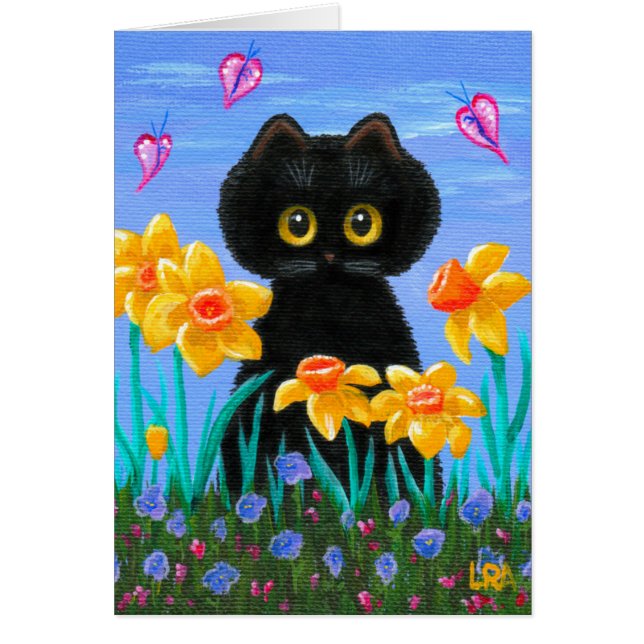 Big Eyed Funny Cat Daffodils Creationarts (Front)