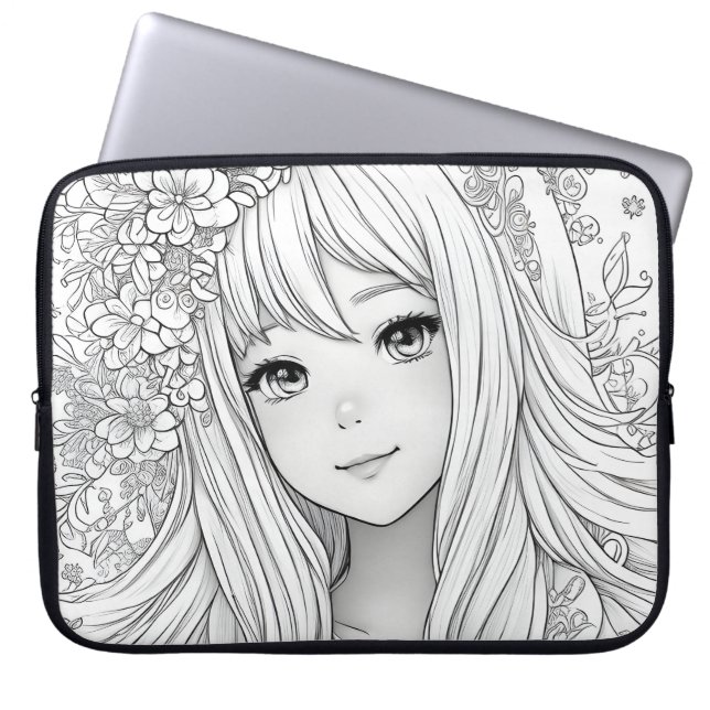 Big Eyed Girl Colouring Laptop Sleeve (Front)