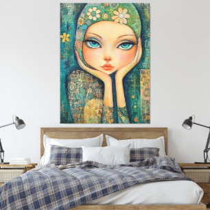 BIG EYED GIRL WHIMSICAL CANVAS ART PRINT