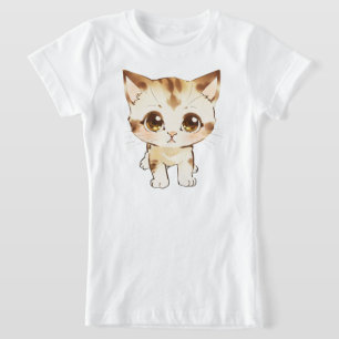 Big Eyed Kitten Cute Feline Watercolor T-Shirt