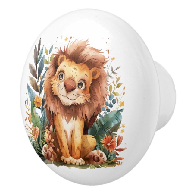 Big Eyed Lion Kitten Ceramic Knob (Right)