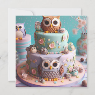 BIG EYED OWL THEMED BIRTHDAY CAKE INVITATION