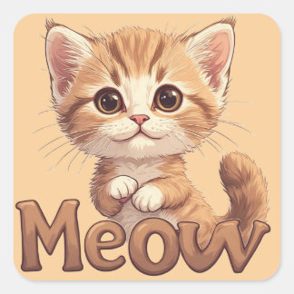 Big Eyed Tabby Kitten With Meow Cat Graphic 🐾 Square Sticker