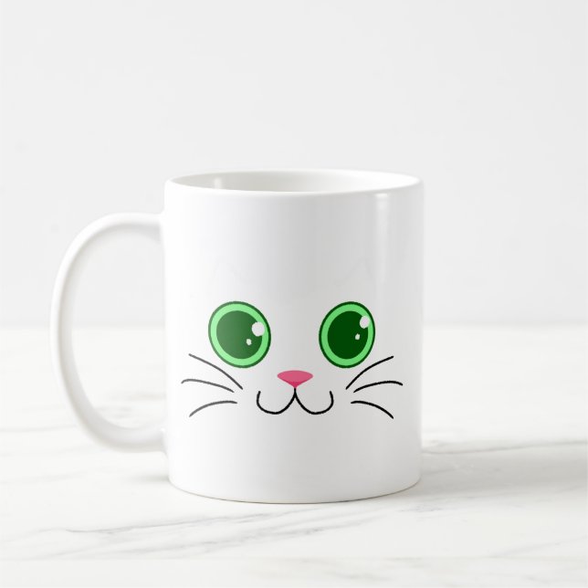 Big Eyed White Cat Mug (Left)