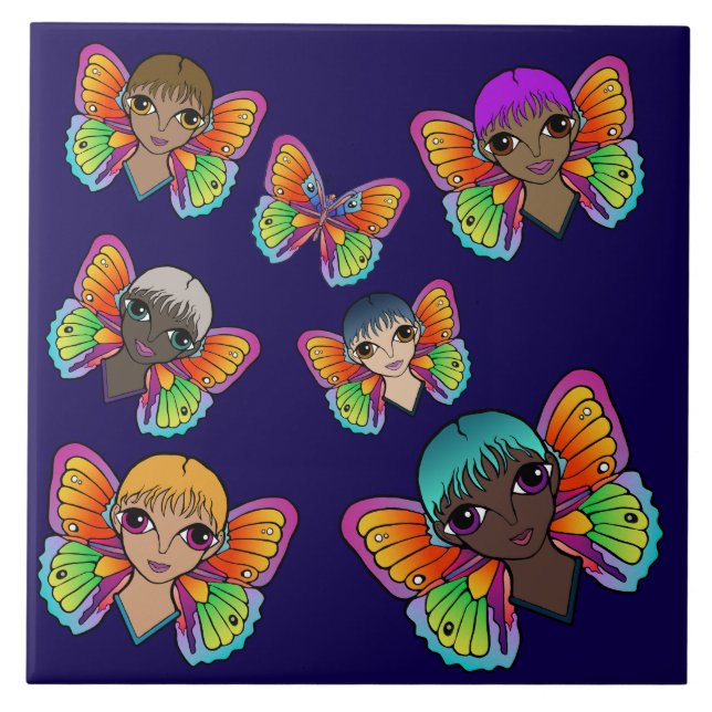 Big Eyes & Butterflies design Tile (Front)