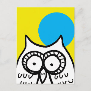 Big Eyes Cartoon Owl and Moon Yellow Postcard