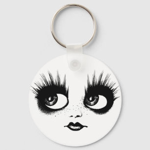 Big Eyes Creepy Gothic Doll Lips Face Art Key Ring