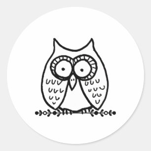 Big Eyes Funny Cartoon Owl Drawing Classic Round Sticker