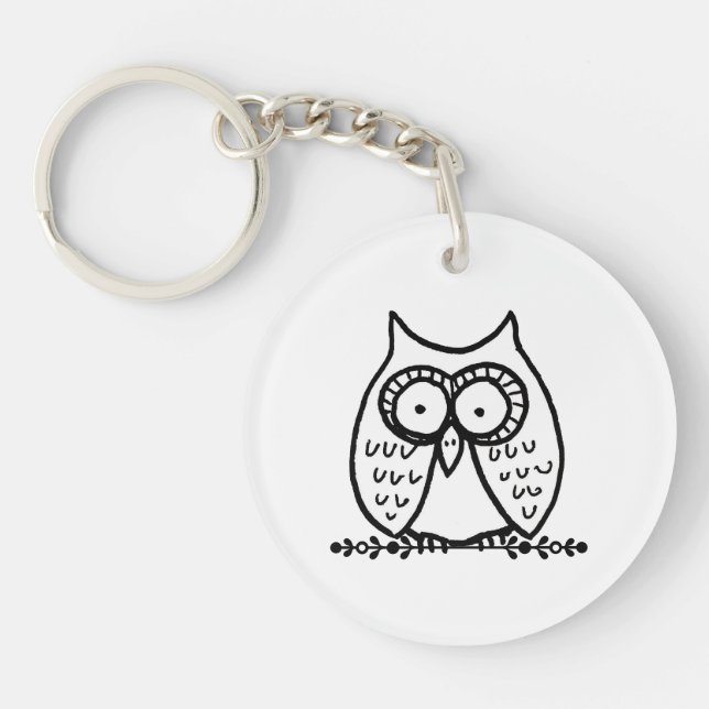 Big Eyes Funny Cartoon Owl Drawing Key Ring (Front)