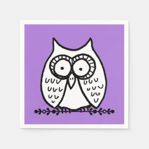 Big Eyes Funny Cartoon Owl Halloween Purple Napkin