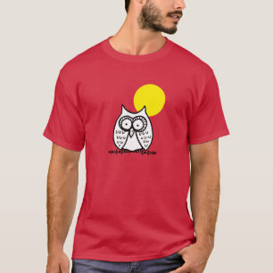 Big Eyes Funny Cartoon Owl & Yellow Moon T-Shirt