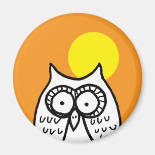 Big Eyes Halloween Cartoon Owl and Moon Orange Magnet