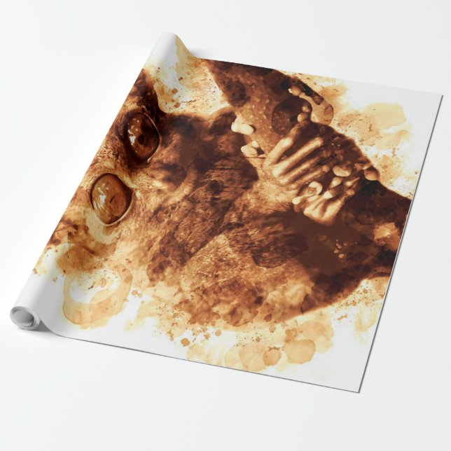 Big Eyes Monkey Coffee Art_633c3e6ae98b6de43e0a6dc Wrapping Paper (Unrolled)