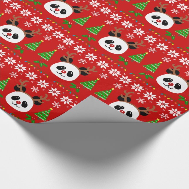 Big Face Panda Cartoon Christmas Antlers Wrapping Paper (Corner)