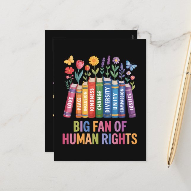 Big Fan Of Human Rights  Holiday Postcard (Front/Back In Situ)