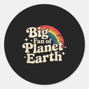 Big fan of planet earth retro 70s rainbow earth da classic round sticker