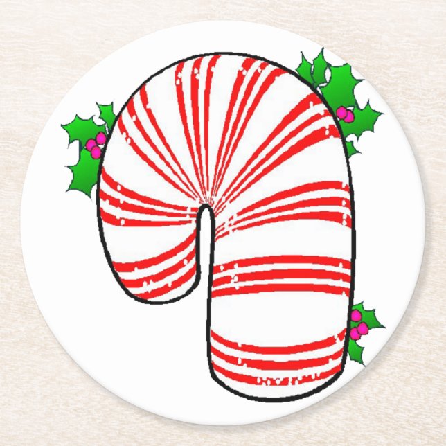 Big Fat Candy Cane Round Paper Coaster (Front)