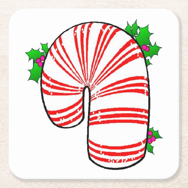 Big Fat Candy Cane Square Paper Coaster (Front)