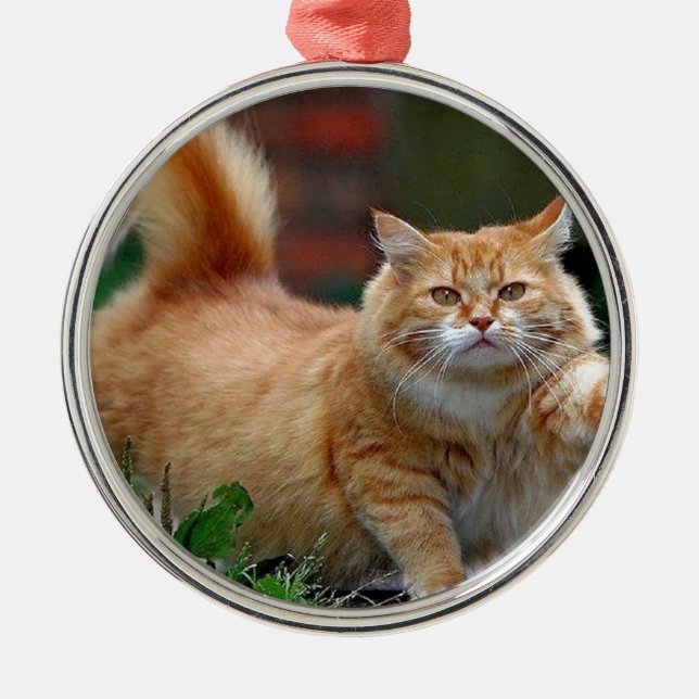 Big Fat Orange Cat Metal Tree Decoration (Front)