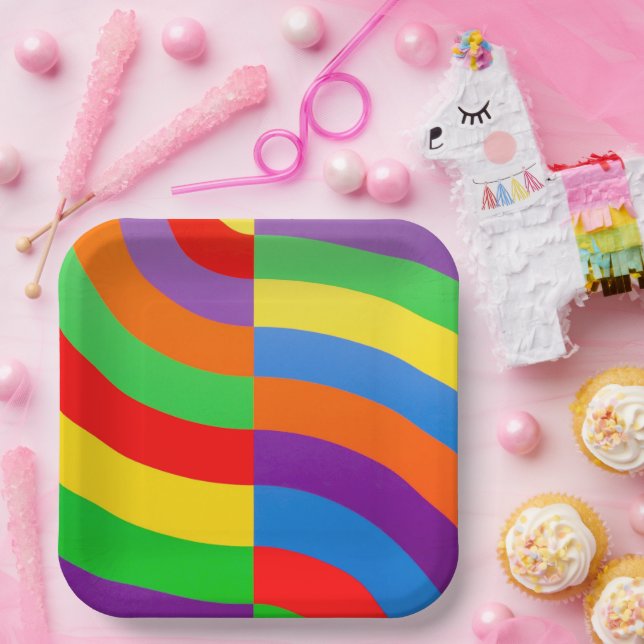 BIG FAT RAINBOW STRIPES CIRCLES PAPER PLATE (Party)