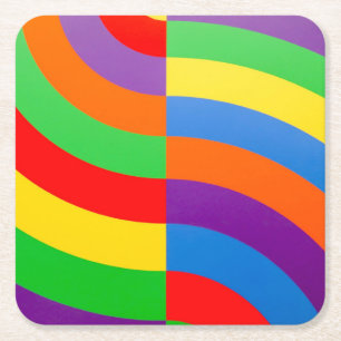 BIG FAT RAINBOW STRIPES CIRCLES           SQUARE PAPER COASTER