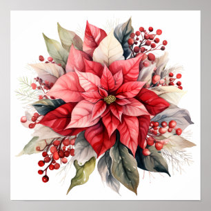 Big Festive Red Poinsettia Christmas Flower Poster