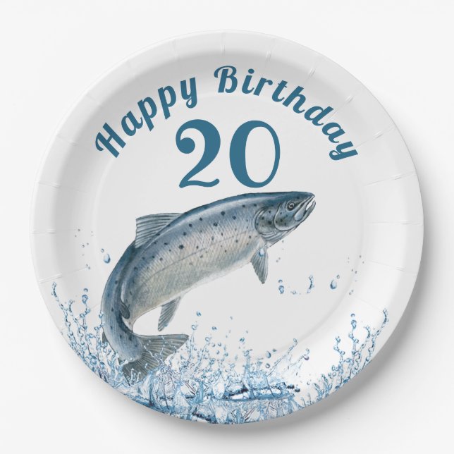 Big Fish In Water 20th Birthday Party Paper Plate (Front)