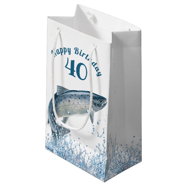 Big Fish In Water 40th Birthday Small Gift Bag (Front Angled)