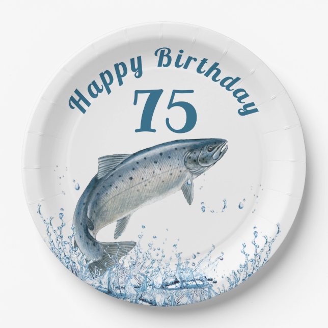 Big Fish In Water 75th Birthday Party Paper Plate (Front)
