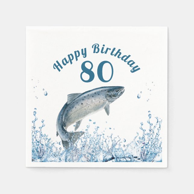 Big Fish In Water 80th Birthday Party Napkins (Front)