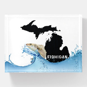 Big Fish in Water with Michigan Graphic  Paperweight