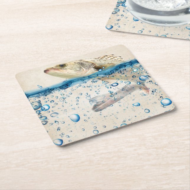 Big Fish Jumping Out of Water Square Paper Coaster (Angled)