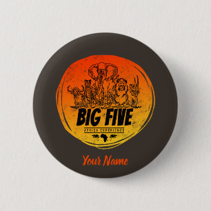 Big Five of Africa Safari Vintage Elephant, Lion 6 Cm Round Badge
