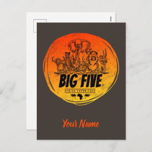 Big Five of Africa Safari Vintage Elephant, Lion Holiday Postcard