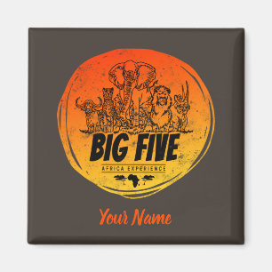 Big Five of Africa Safari Vintage Elephant, Lion Magnet