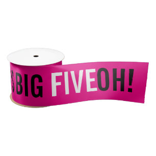 Big Five OH! three photos pink birthday big Satin Ribbon