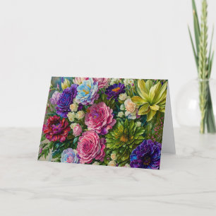 Big Flower Bunch Bouquet of Flowers Art Card