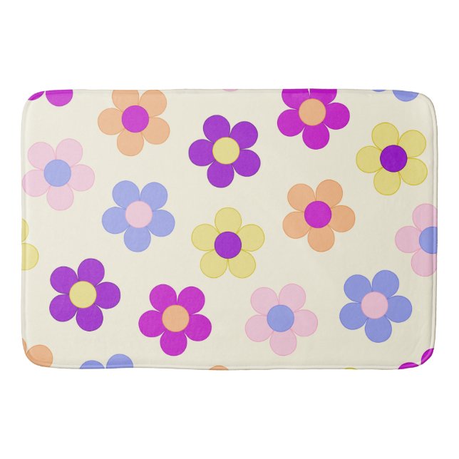 Big Flower Power Design – Yellow Background Bath Mat (Front)
