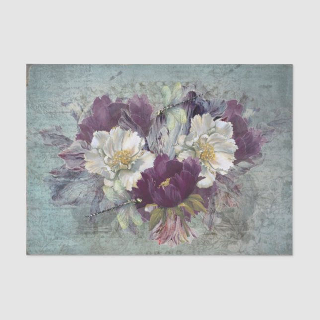 Big Flowers Blue Grey Background Tissue Paper (Front)