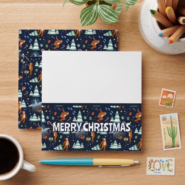 Big Foot, Aliens, & Reindeer Sci-Fi Christmas Envelope (Desk)